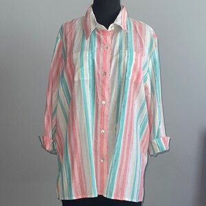 Alfred Dunner Pastel Striped Shirt 100% Cotton Size XL